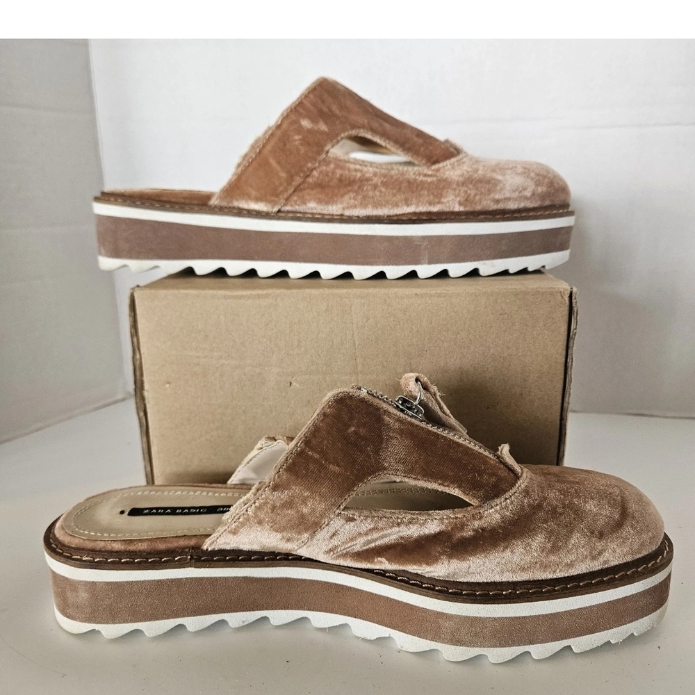 ZARA Womens Pink Velvet Slingback Brogues Shoes EU 38 US 7.5